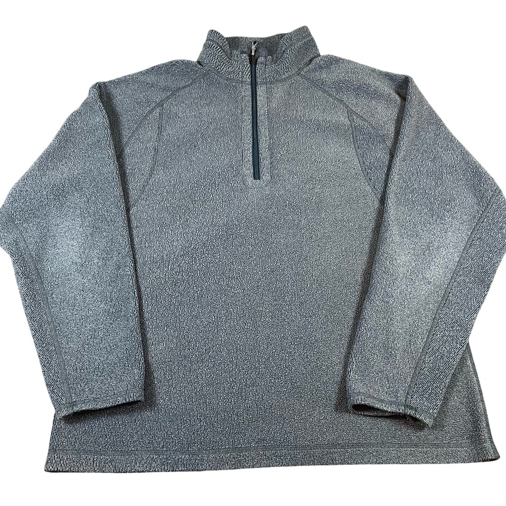 Obermeyer Mens Blue Gray Textured Fleece Quarter Zip Pullover Sweater Large